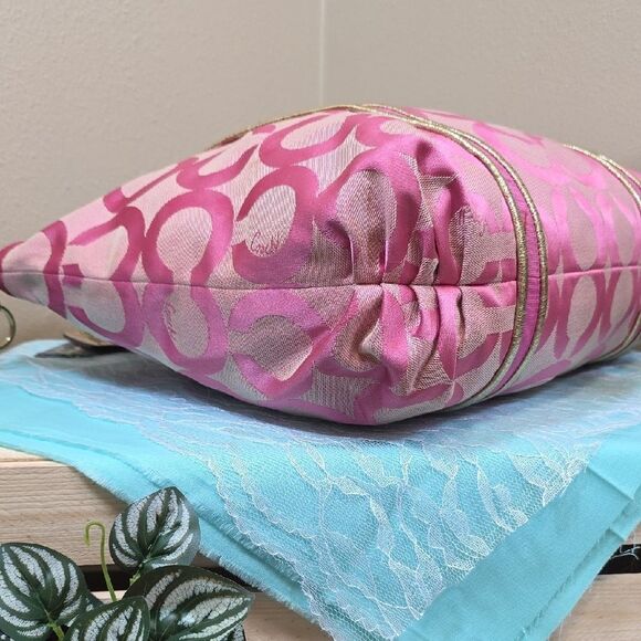 Coach RARE Poppy Pink/Gold Tote Bag - Picture 10 of 16